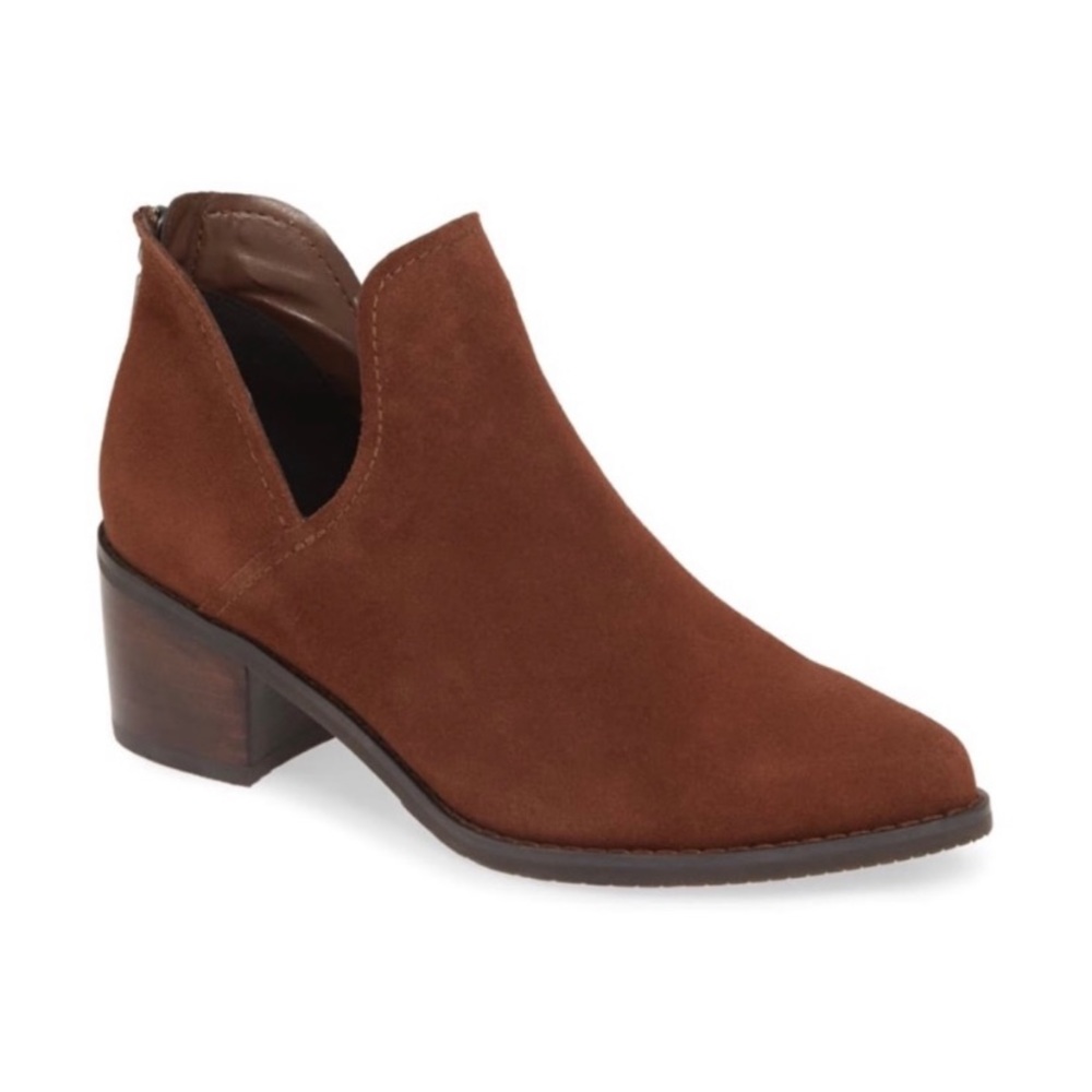 Blondo Waterproof Eliza Suede Ankle Booties Brown Boots Square Heel Size…